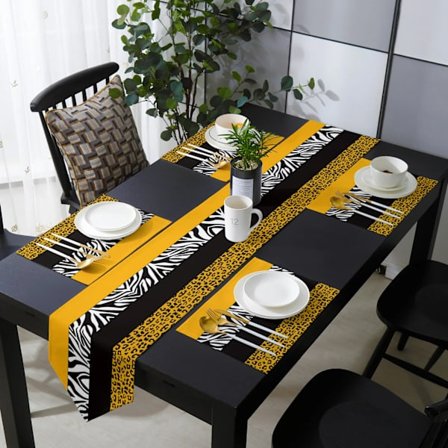 Modern Elegant Yellow Leopard Zebra Stripes Table Runner Placemat Set Tablecloth Dining Table Mat Home Wedding Table Decoration