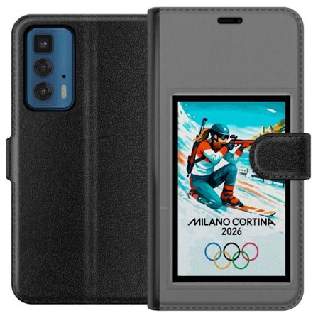 Kompatibelt Lommeboketui til Motorola Edge 20 Pro Retroplakat Cortina Milano 2026 med fjell, vintersportsutøvere, italienske trikolor, Milano-katedral