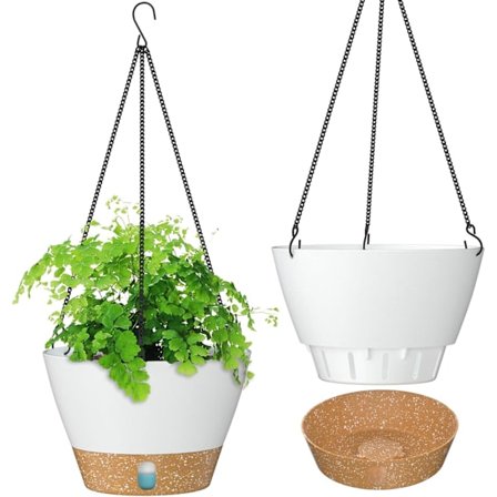 Hängande korg, set med 2 Φ25cm hängande blomkrukor, plast hängande kruka med fat