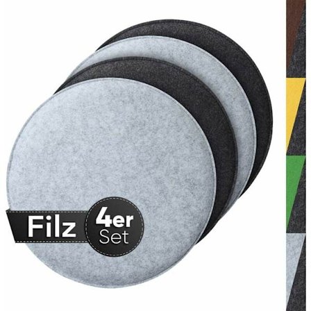 Komfortabel rund filt sædehynde Ø 36cm - Versailles Sæt med 4