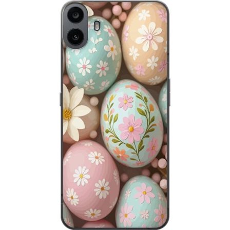 Yhteensopiva Puhelinkuori Nothing CMF Phone 1 Pastellivärisiä pääsiäismunia, joissa on käsimaalatut kukat ja keväinen tunnelma pehmeässä kori