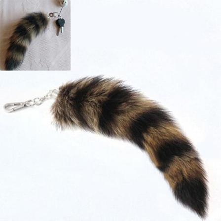 Söt Räv-Raccoon-Svansknyckelfob - Pälshänge Nyckelring för Väskor och Nycklar - Parnyckelhållare