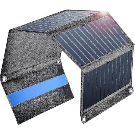 Bigblue 28w Bærbar Solcellelader 2-ports Usb 4 Vandafvisende Solpanel Med Digitalt Amperemeter Og Lynlås Til Beskyttelse - Til Genopladning Af Usb-
