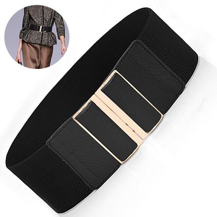 Pakke med brede elastiske belter for kvinner, elastisk midjebelte med spenne for damer, One Size, Svart