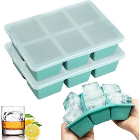 Silikone Isterningebakker, 2-pak Store Isterningeforme, med Låg, Uparfumeret, Stabelbare, Tåler Opvaskemaskine, Inkluderer Cocktail og Baby Snacks, 