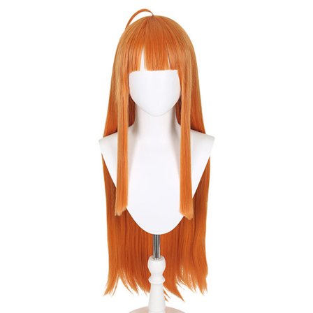 Paryk med orange, glat og lang frisure, der er egnet til rollespil