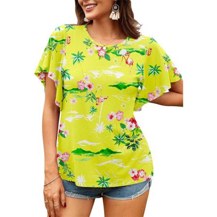 Print T-shirt För Kvinnor Med Blommönster