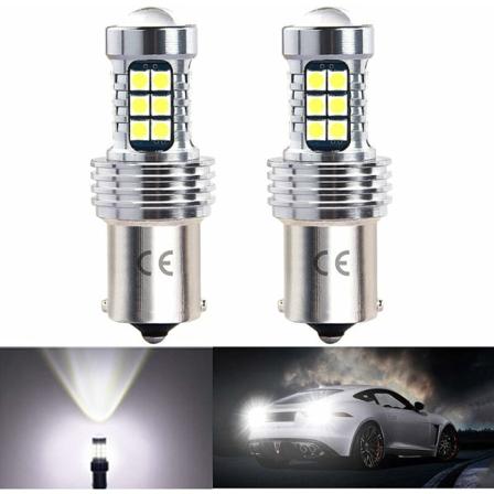 1156 P21w Ba15s 12v-24v LED-bilglödlampa, 1200 lumen vit 6500K, med HD-lins, används i bakljus, backljus, dimljus bak etc. (2-pack)