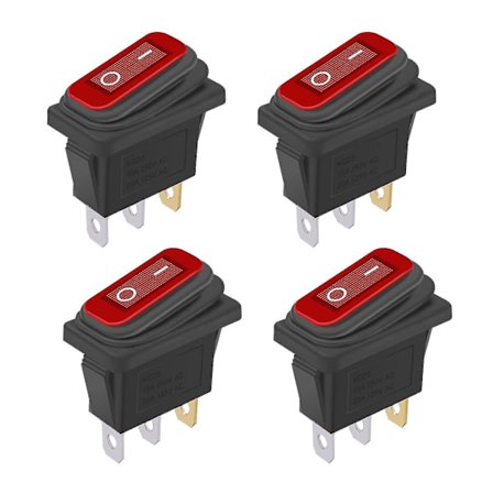 4 kpl Vedenkestäviä Vipukytkimiä On/Off 12V Punainen LED 3-napainen