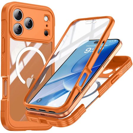 TKdaddy iPhone 17 Pro Max Cover Kompatibel med MagSafe PC + TPU Telefon Cover med Hærdet Glas Skærmbeskyttelse Orange