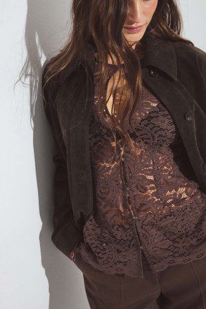 NA-KD Blouse en dentelle à col en V - - Marron - EU 34