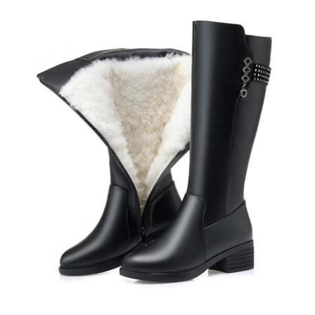 Kvinnor vinter, äkta läder kvinnliga stövlar 5.5 / Black wool
