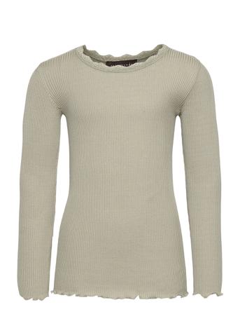 Silk T-Shirt W/ Lace T-shirts Long-sleeved T-shirts Grønn Rosemunde Kids