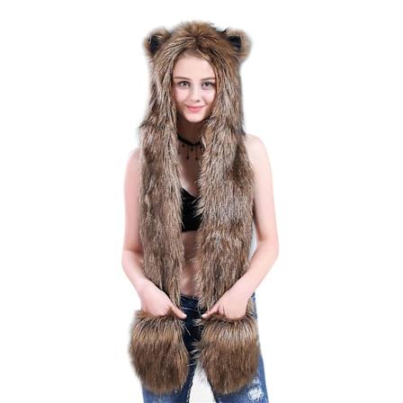 Susien Wolf Faux Fur Party Animal Hat Scarf Gloves Mittens Naisille Miehille 3-in-1 Pehme Karvainen Huppari Asuste Hattu Pehme L mmin Pipo Korvanl p t