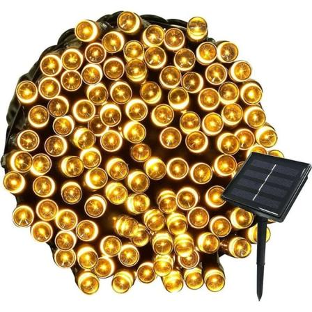 1 stk 22M solcelledrevet eventyrlys 200 LED 8 moduser strenglys (varm hvit)