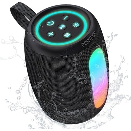 Bærbar Bluetooth-højtaler, kraftfuld stereolyd, lille trådløs højtaler med lys, IPX5 vandtæt, BT5.3 med AUX-indgang, TWS Pai