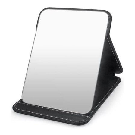 Makeup Spejl - Bærbart - Sammenklappeligt Læderbordsspejl - Sort - 20,5*15,5 cm