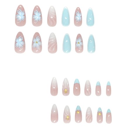 24 st Blommor Falska Naglar Mandel Press på Naglar Falska Nagelspetsar Konstgjorda Naglar