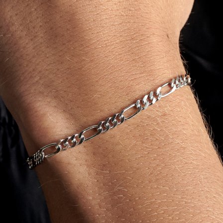Argentia | 925s | 4mm Rhodium-Plated Sterling Silver Figaro Chain Bracelet for Men - Steel bracelets