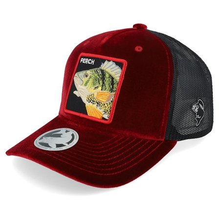 Skillfish - Rød trucker Caps - Perch Box Velvet Red/Black A-frame Trucker @ Hatstore