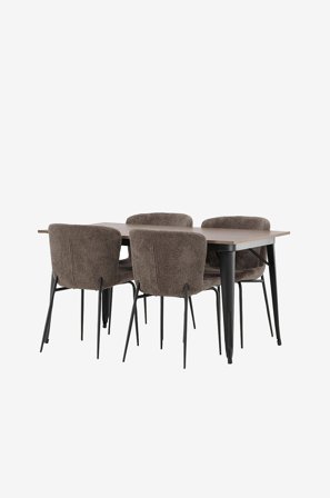 Venture Home - Ruokailuryhmä Tempe ja ruokapöydän tuolit Modesto, 4 kpl - Harmaa - Ruokailuryhmä 4 hengelle - - Homeroom