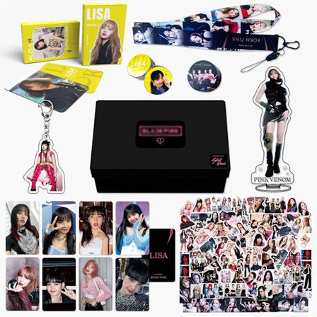 BLACKPINK Merch Sett - Albumtilbehør med Stående Skilt, Kort og Nøkkelring | Offisiell Fan-gave