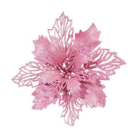 9cm Glitter Kunstig Julerosa Blomst Juletrepynt Julekranspynt Bryllupsfest Vårfestival Nyttårsdekorasjon Rosa