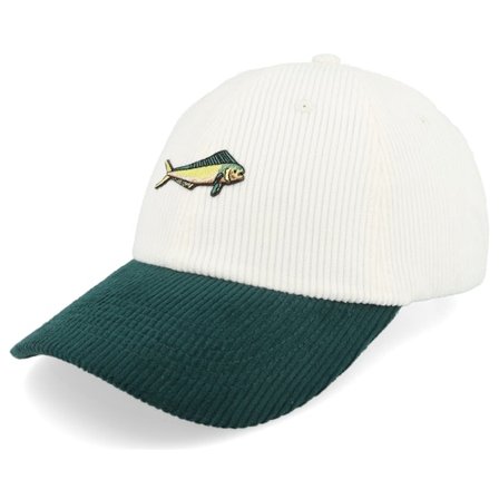Skillfish - Weiss Unconstructed Cap - Tiny Mahi Mahi Corduroy White/Dark Forest Dad Cap @ Hatstore
