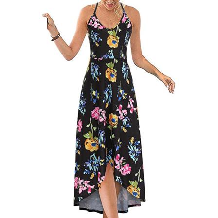 Sexig V-ringad Blommig Print Maxi Vintage Klänning Dam Backle