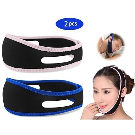 Anti-snorke enhed, Anti-snorke hagestrop, Justerbart anti-snorke pandebånd, Hagestrop, Pink, Blå