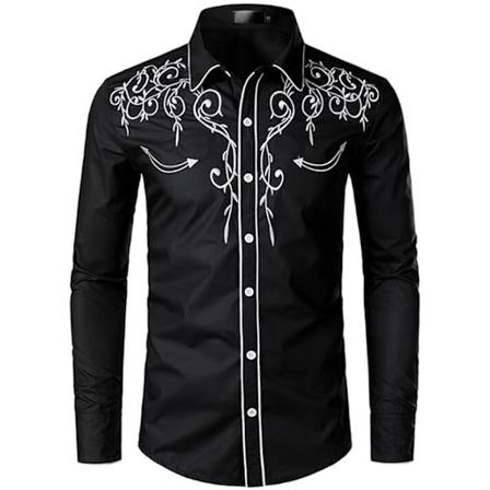 Western Cowboy-skjorte for menn, fasjonabel, slim fit-design, svart, 4 Black 4 2XL