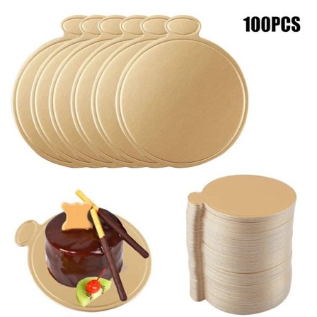 Mini tårtbottnar i kartong, 100 st Golden Mousse tårtbrickor, tårtpapperstallrikar, dessertbricka för bröllop och födelsedag