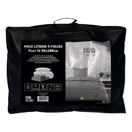 BOHEME grått 5-delat täcke och sängset för 90x190 cm säng, av Soleil d'ocre