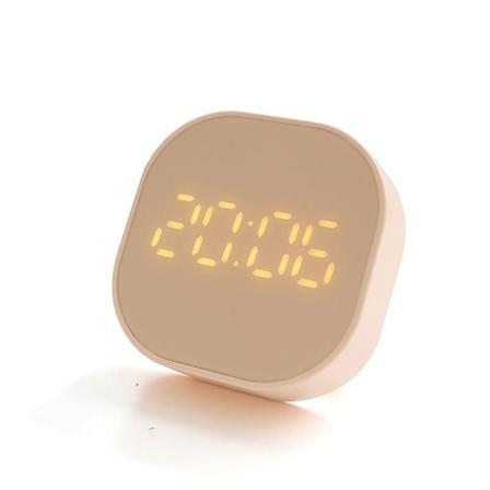 Kvadratisk liten vekkerklokke enkel lysende stille elektronisk nattbord student mini led multifunksjonell digital klokke lys pink