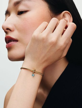 Pandora 14K Gold-Plated Dangle With Sea Aqua Blue Crystal - Blue - ONE SIZE