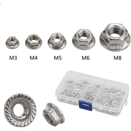 70 stk. Flansmøtrikker Rustfrit Stål Hex Møtrikker Sæt