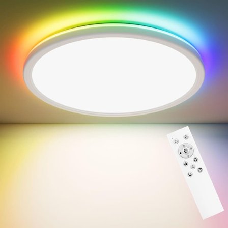 LED Loftlampe – Dæmpbar 3000K-6500K & RGB-farveskift | Med Fjernbetjening & Timer | Ultratynd Ø30cm til Soveværelse, Køkken & Stue_TF_TF