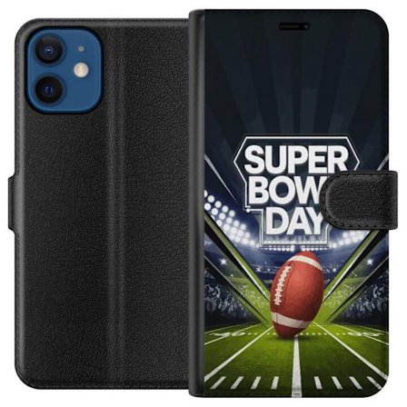 Kompatibel Tegnebogsetui til Apple iPhone 12 mini Super Bowl Day plakat med amerikansk fodbold på oplyst arena i dramatisk sportsdesign