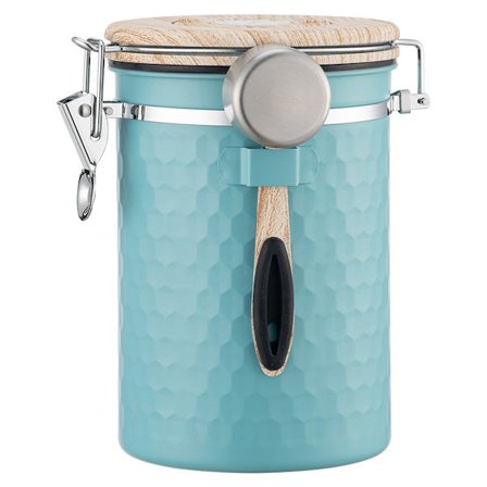 Stilfuld kaffedåse i rustfrit stål, lufttæt kaffebeholder med innovativ CO2-ventil, til bønner, malet kaffe, te, sukker, mel, stor