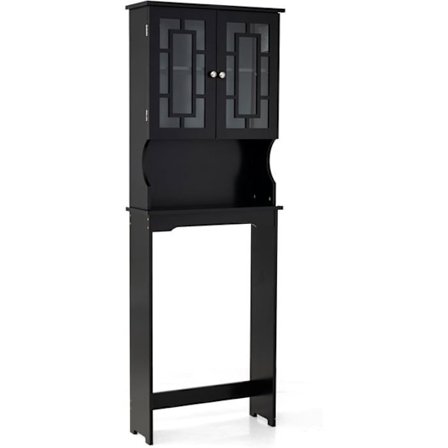 COSTWAY Badeværelseshylde med Skab, 2 Hylder med 2 Døre og Åben Hylde 21,5 x 60 x 170,5 cm Sort