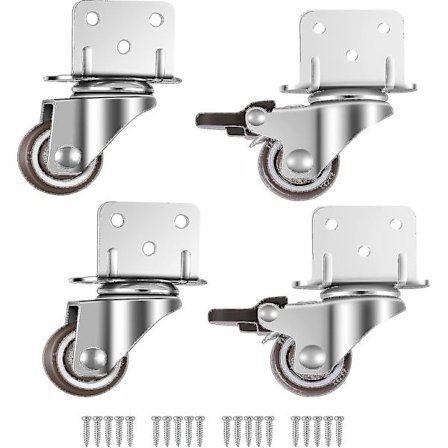 4-pack svängbara hjul, möbelhjul, hjul med broms, L-monteringsplatta 25 mm