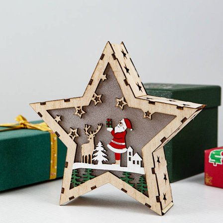 Jultomte LED-ljus i trä, julgranshänge