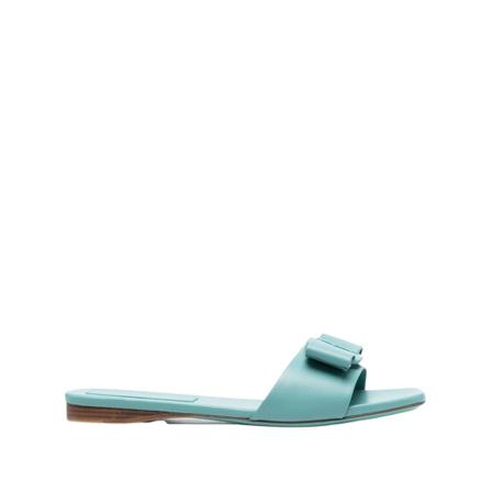 Salvatore Ferragamo Vicky Flat Mules with Bow , Blauw , Dames , Maat: 39 EU Slippers