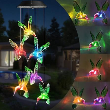 Aurinkokäyttöinen tuulikello, väriä vaihtavat tuulikellot Kolibri, LED-koristeellinen, lahjat äidille, vedenpitävät ulkokoristevalot 