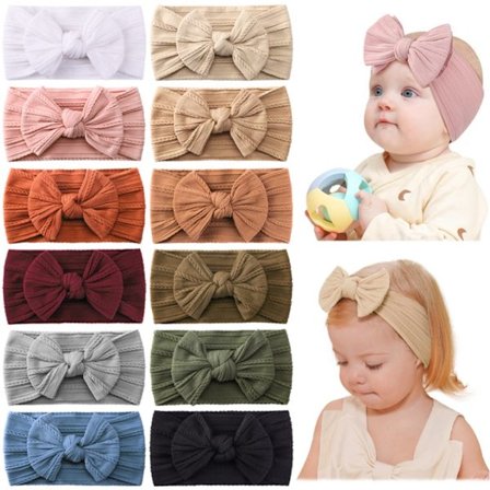 12-osainen tyttöjen hiuspanta (0–3 vuotta) – leveät ja pehmeät rusettipannat – vauvan hiuspannat – joustavat hiuspannat sopivat vastasyntyneille ja 