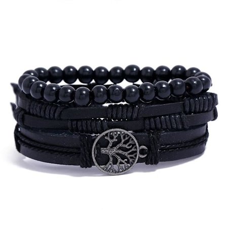 Ægte læder Livets træ armbånd til mænd og kvinder, Tigerøje natursten lavasten perler etniske tribal elastiske armbånd armbånd