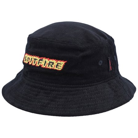 Spitfire - Sort bucket Hat - Flames Script Cord Black Bucket @ Hatstore
