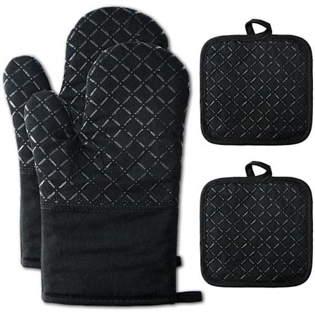 Varmebestandig ovnshanske 1 par opptil 230 grader Celsius med sklisikkert silikongrep varmeisolerende bomullsinner for baking, matlaging, grilling og