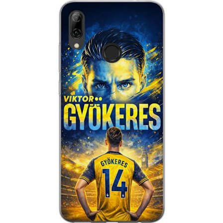 Yhteensopiva Puhelinkuori Huawei Huawei P smart 2019 Viktor Gyökeres jalkapallojuliste keltaisella ja sinisellä värimaailmalla, dramaattinen stadio