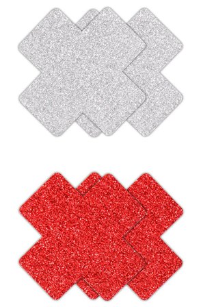 Pretty Pasties Glitter Cross Red Silver 2 Pair Nännisuojat